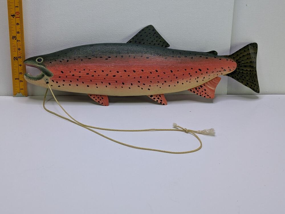 Vintage 1991 Hand Painted Wood Trout Fish Folk Art 18" Cabin Fishing Decor